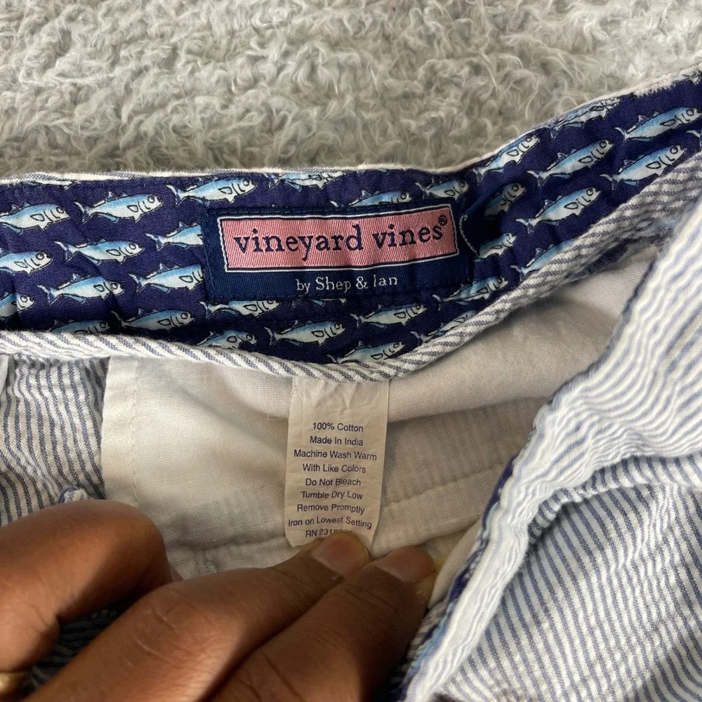 Vineyard Vines Mens Blue White Seersucker Striped Cotton Pants 36 x 31